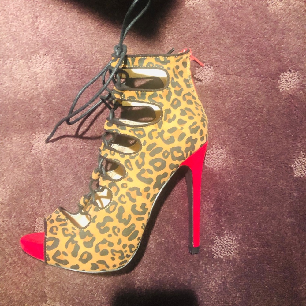 Red and Leopard Peeptoe Booties